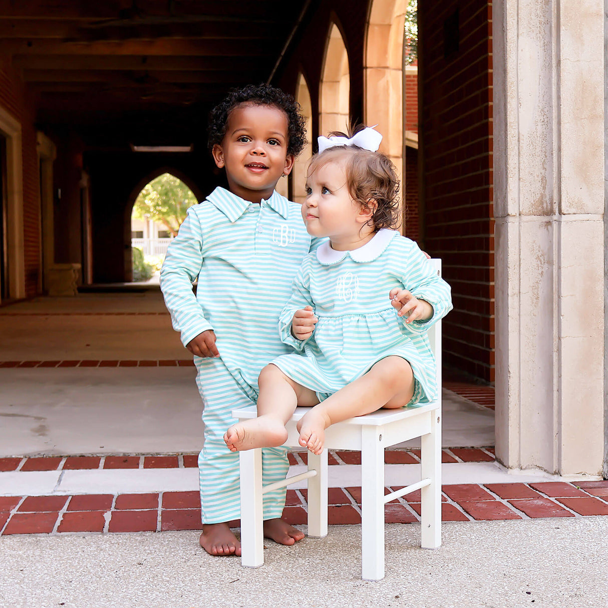 Turquoise Stripe Polo Romper