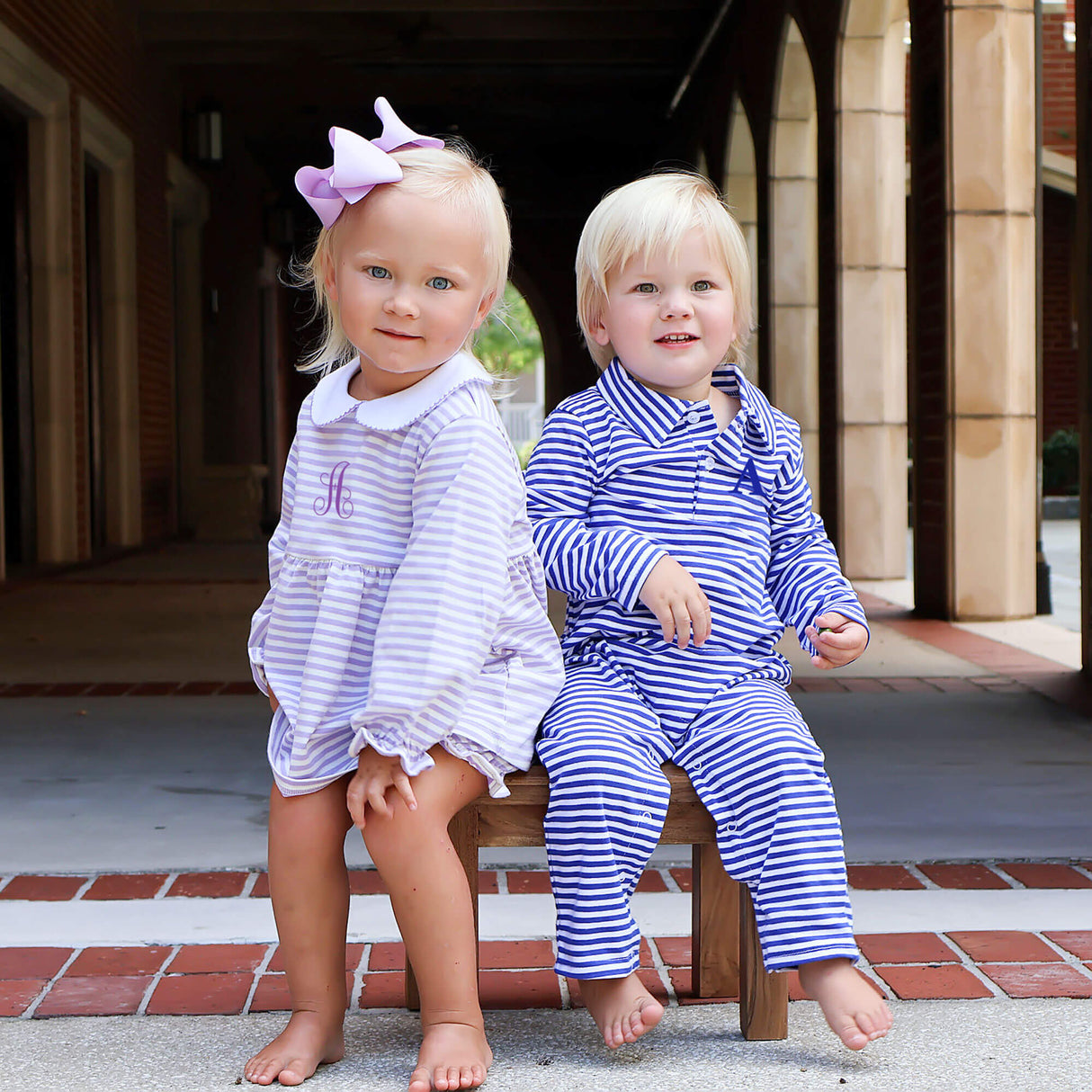 Royal Blue Stripe Polo Romper