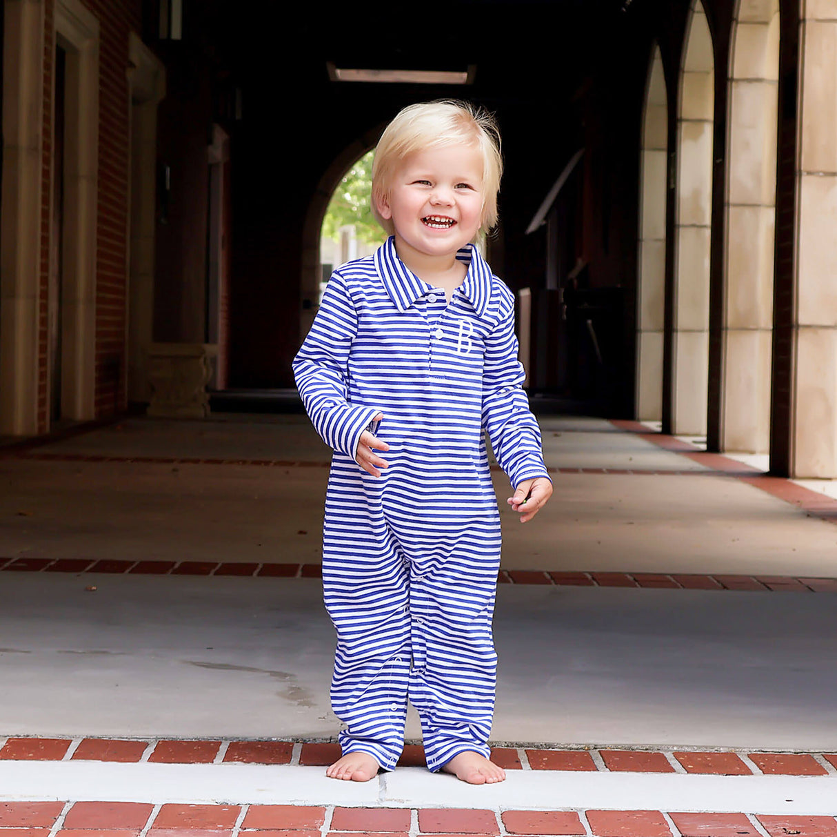 Royal Blue Stripe Polo Romper