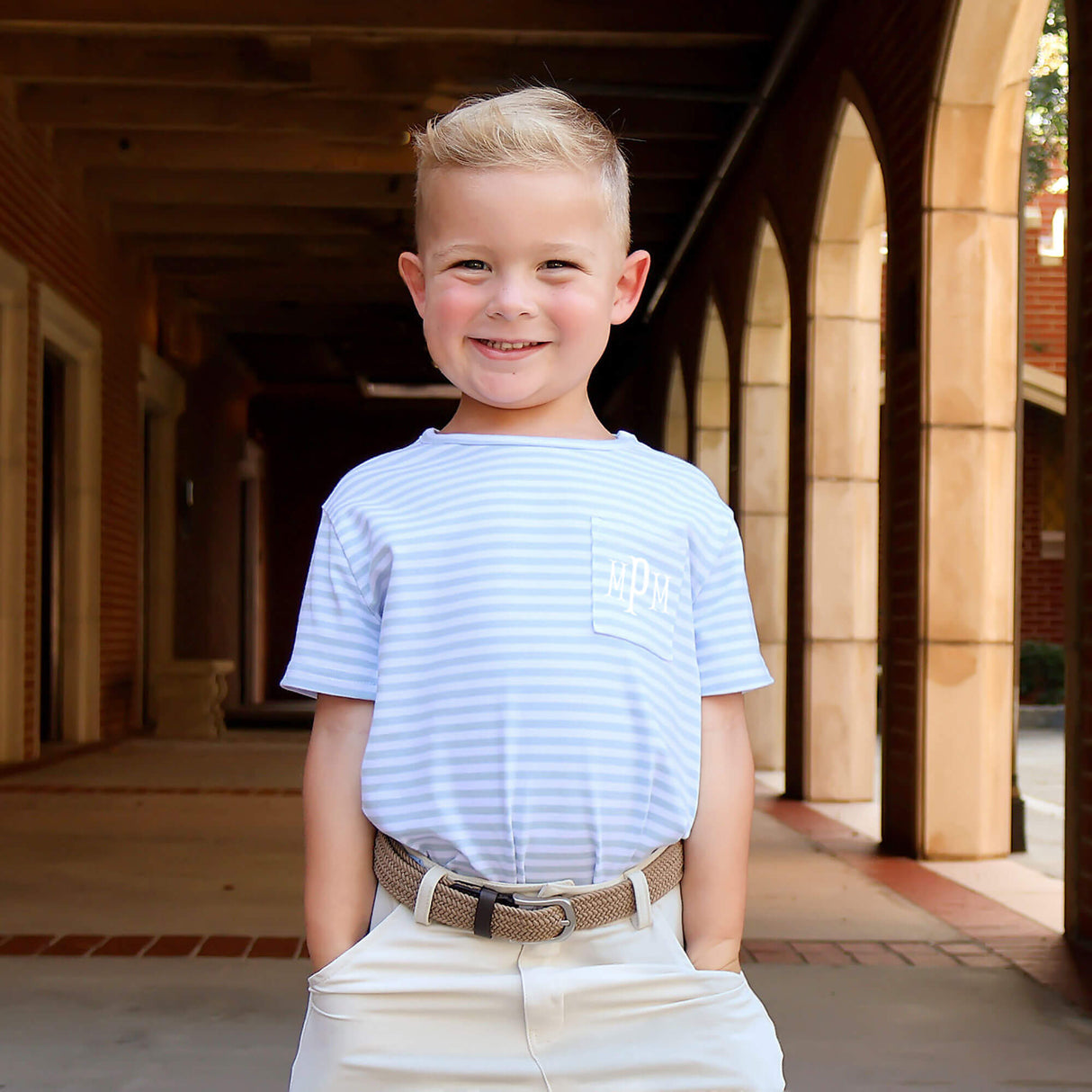 French Blue Stripe Short Sleeve Pocket Shirt