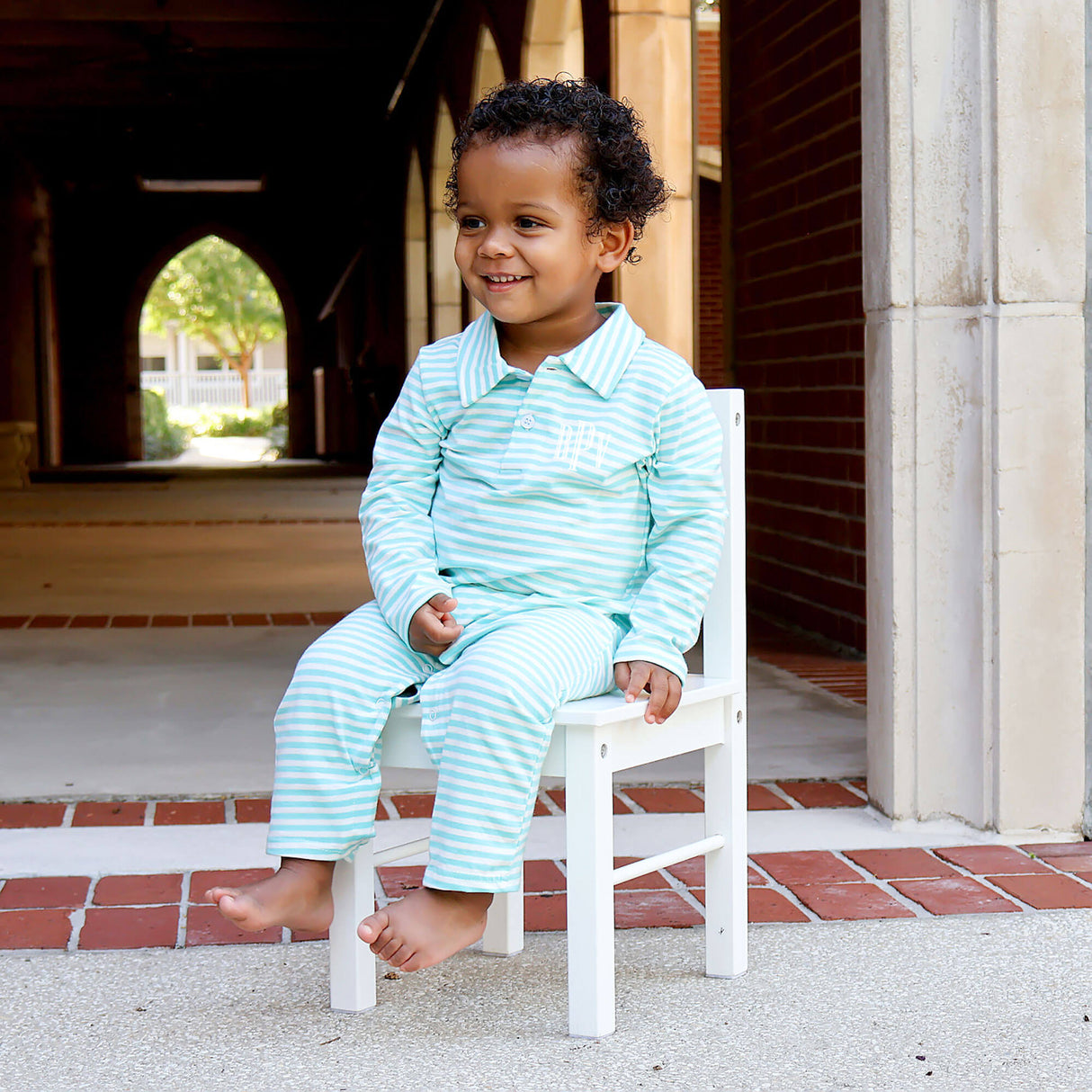 Turquoise Stripe Polo Romper