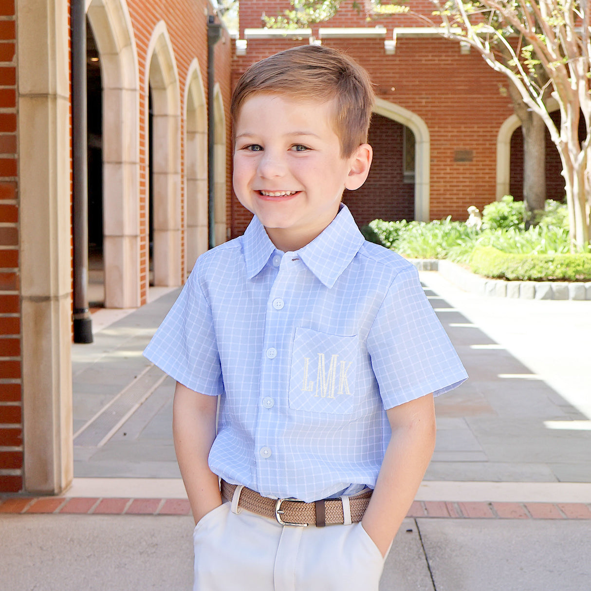 Light Blue Windowpane Button Down Shirt