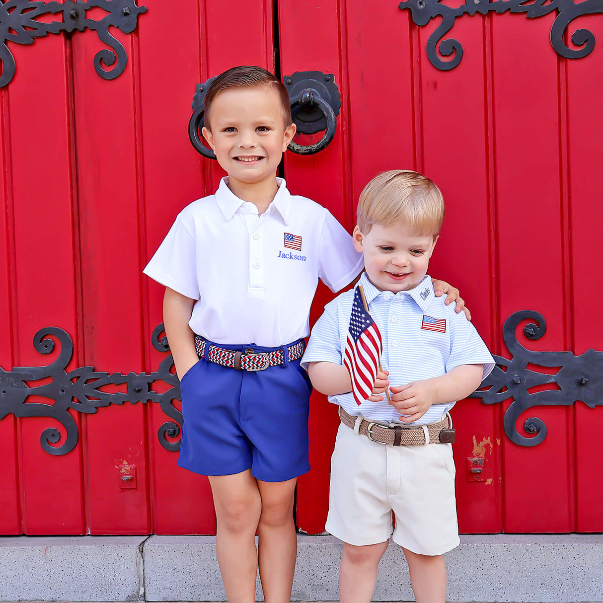 Flag Applique Light Blue Stripe Polo