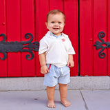 Light Blue & Red Terry Polo Short Set