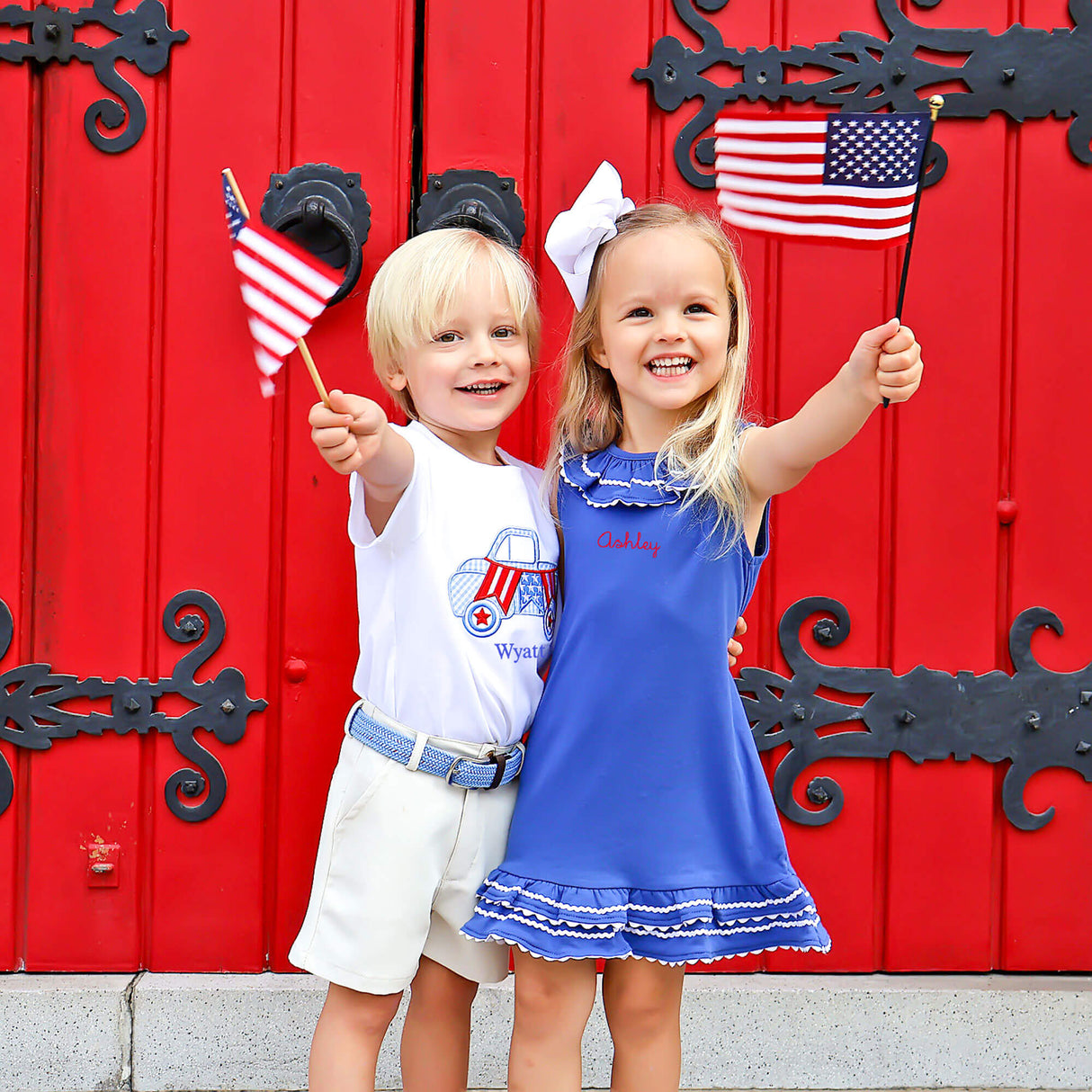 American Flag Truck White Short Sleeve Shirt