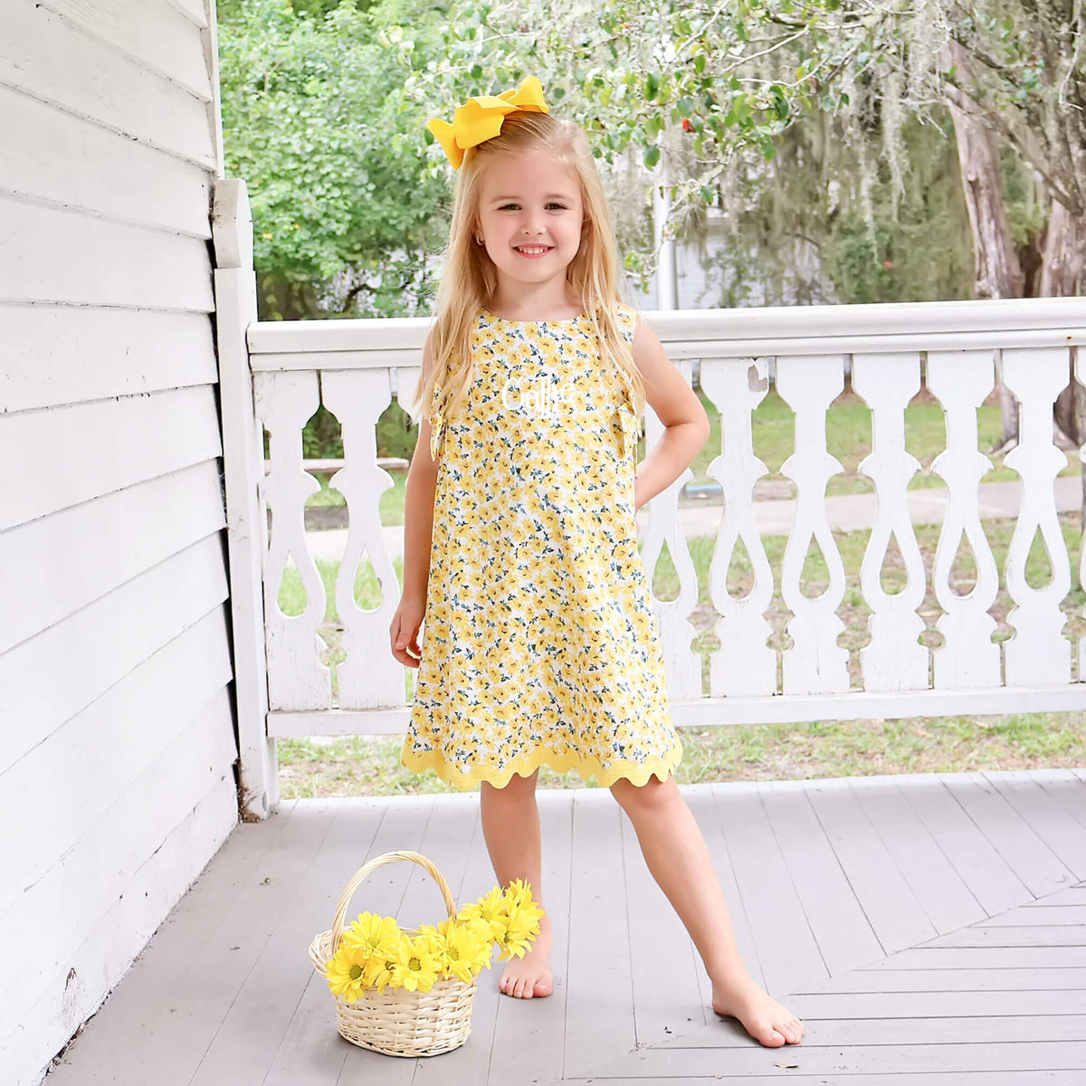 Sunflower Sunshine Side Tie Bow Ric Rac Dress – Classic Whimsy