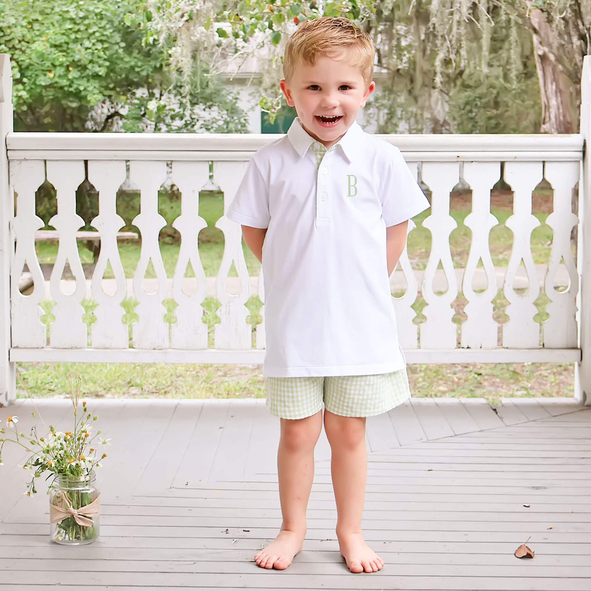 Light Green Gingham Polo Short Set