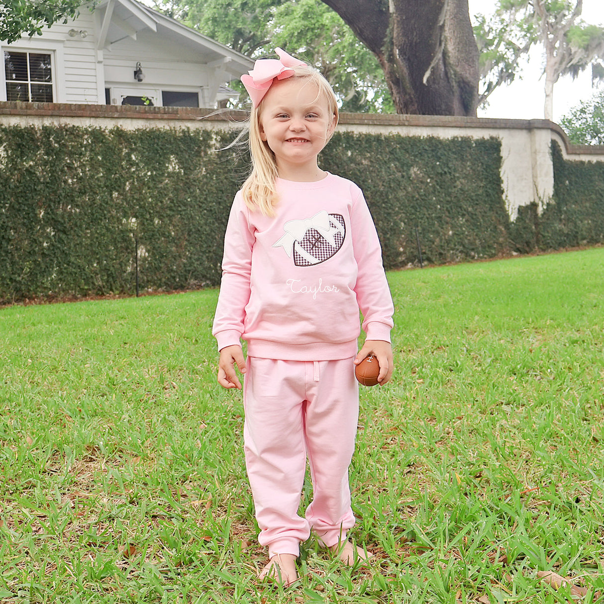 Football Bow Pink Jogger Set
