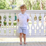 Light Blue Seersucker Check Collared Short Set