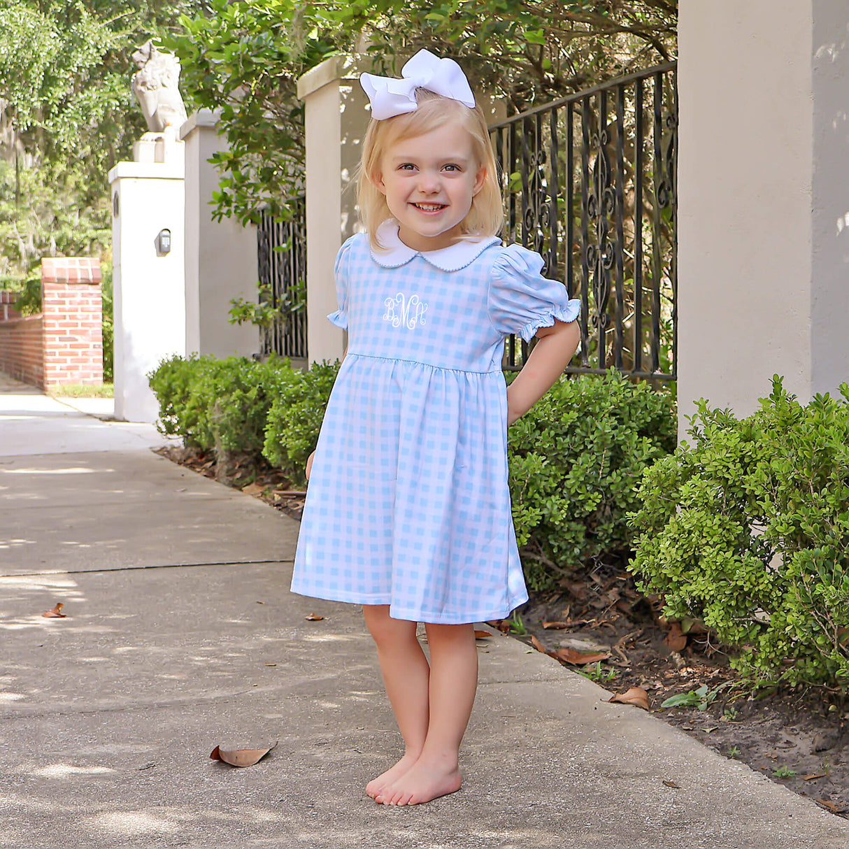 Riley Gingham Knit Dress Light Blue