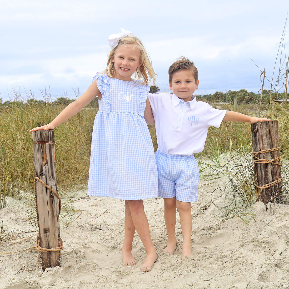 Pastel Blue Gingham Polo Short Set