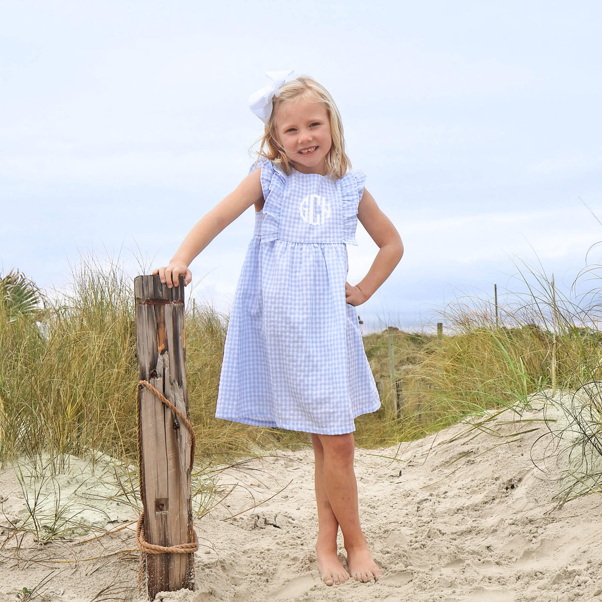 Pastel Blue Gingham Ruffle Kate Dress