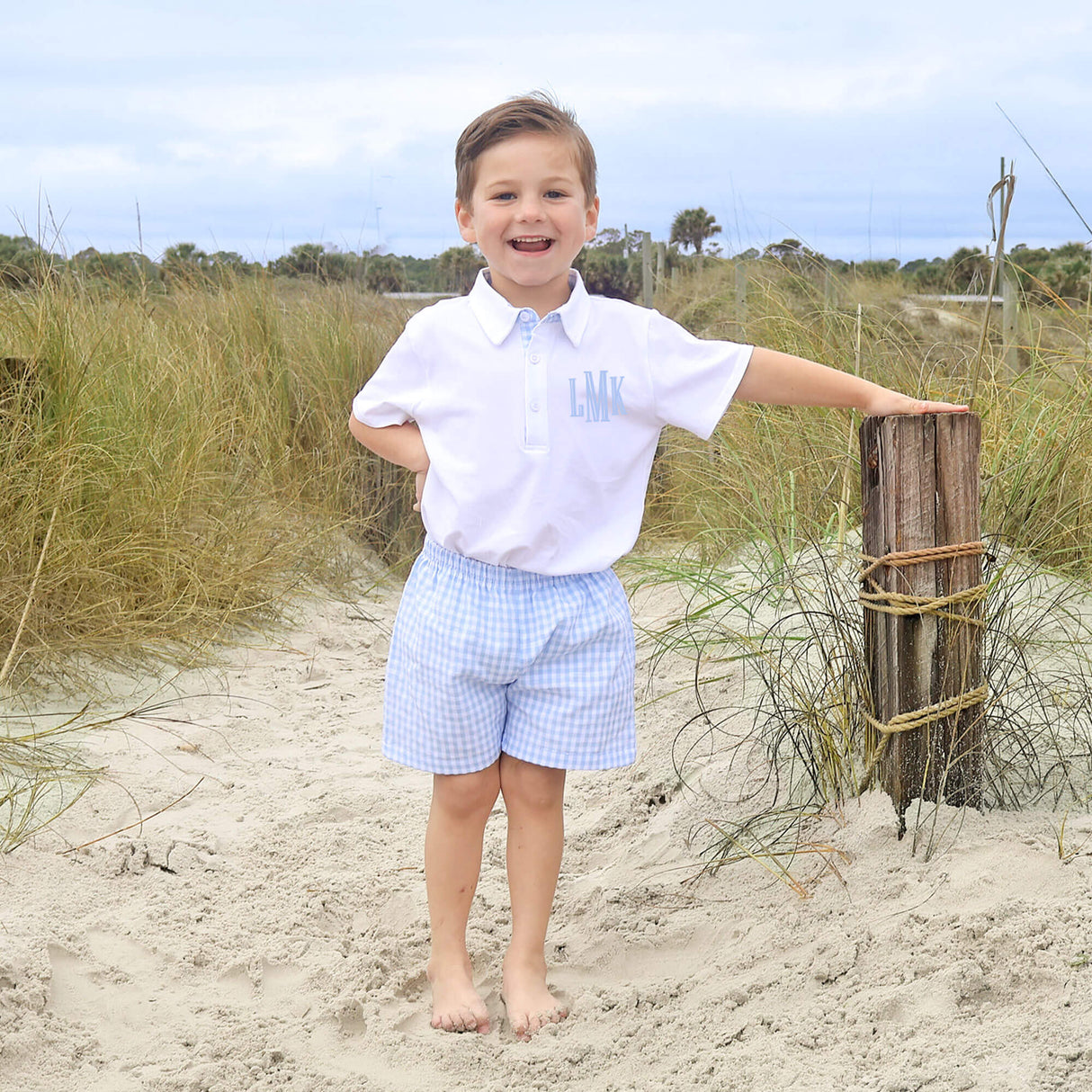 Pastel Blue Gingham Polo Short Set