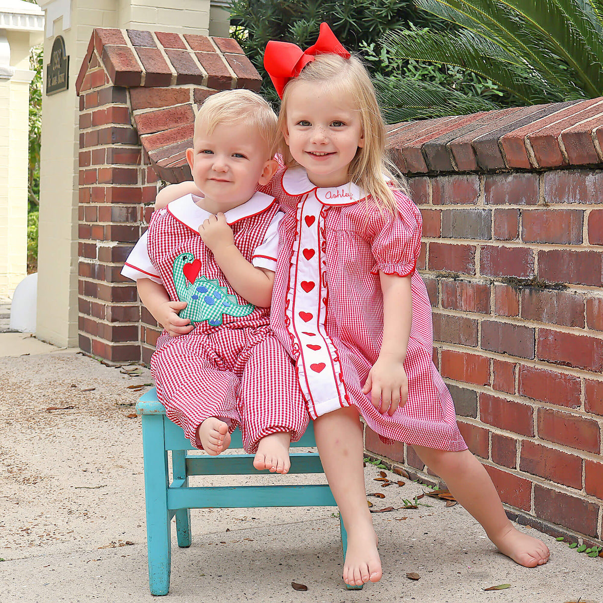 Heart Embroidered Red Gingham Camila Dress