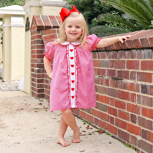 Heart Embroidered Red Gingham Camila Dress Heart Embroidered Red Gingham Camila Dress