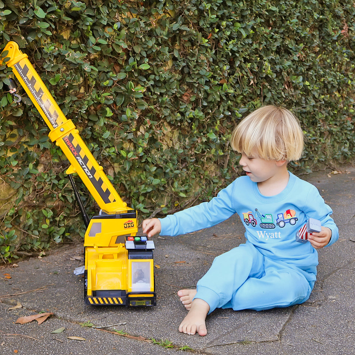 Construction Truck Applique Blue Jogger Set