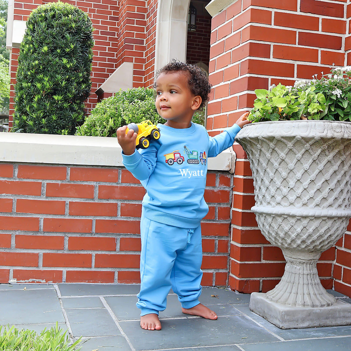 Construction Truck Applique Blue Jogger Set