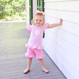 Milly Stripe Ruffle Short Set Pink