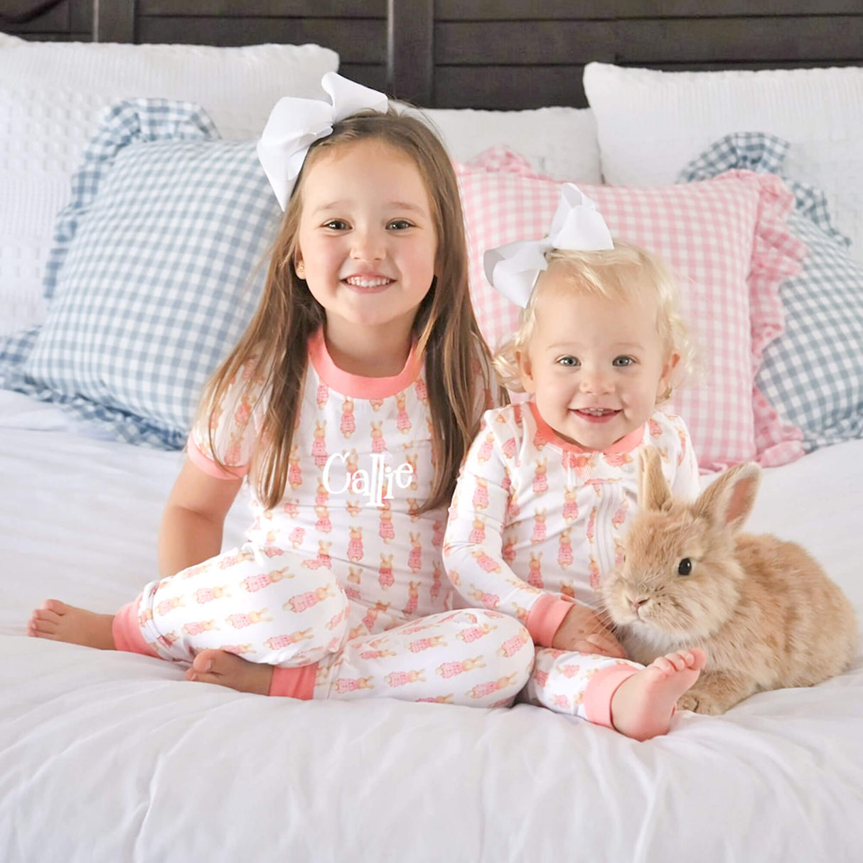 Gingham Storybook Bunnies Pink Pajamas