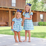 Denver Green Plaid Geo Smocked Bishop Bubble