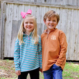 Turquoise & Pink Stripe French Terry Half Zip Pullover