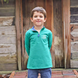 Green Stripe French Terry Half Zip Pullover