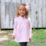 Pink Gingham French Terry Half Zip Pullover