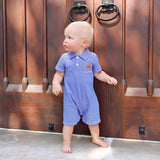 Pumpkin Royal Blue Stripe Polo Romper