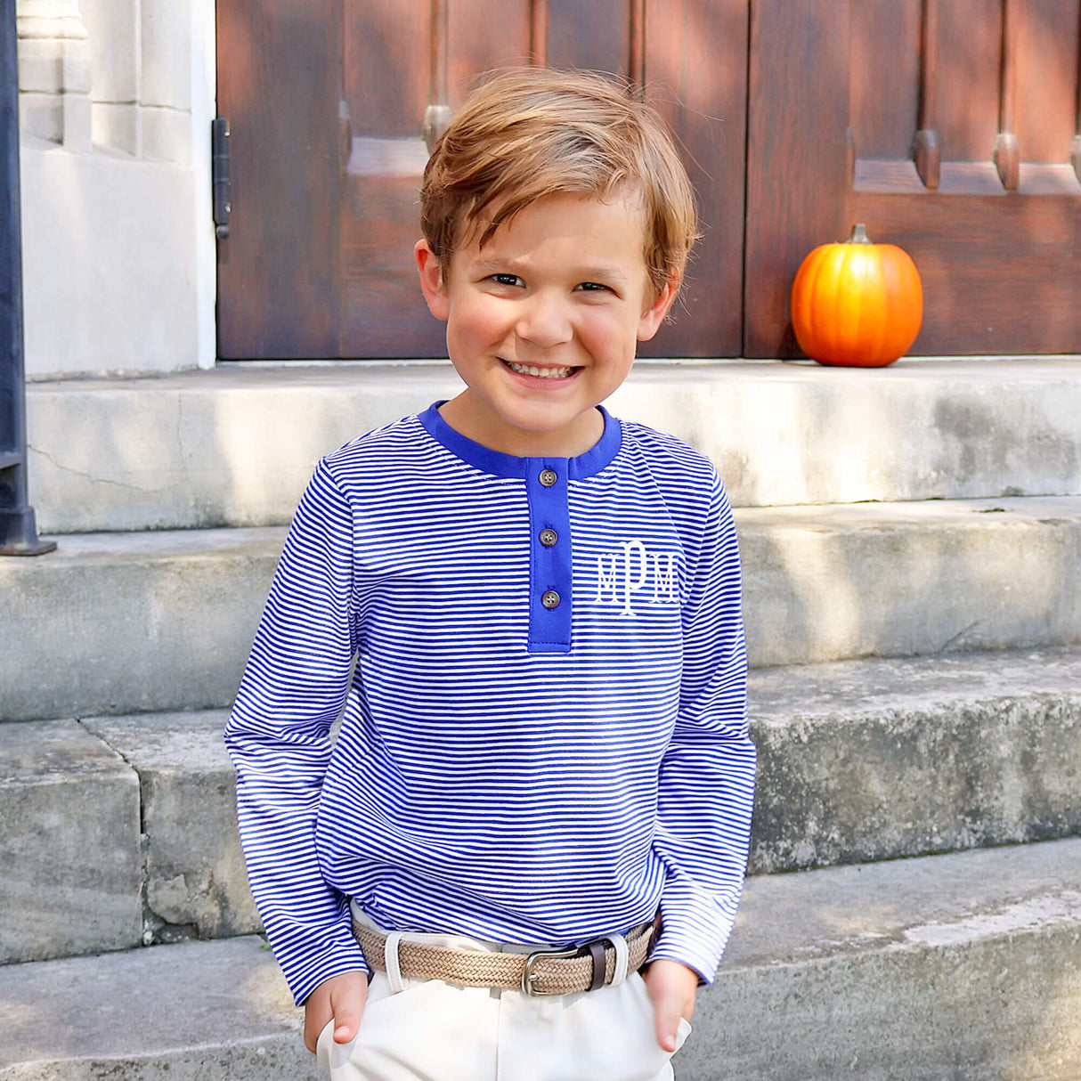 Royal Blue Stripe Long Sleeve Henley Shirt