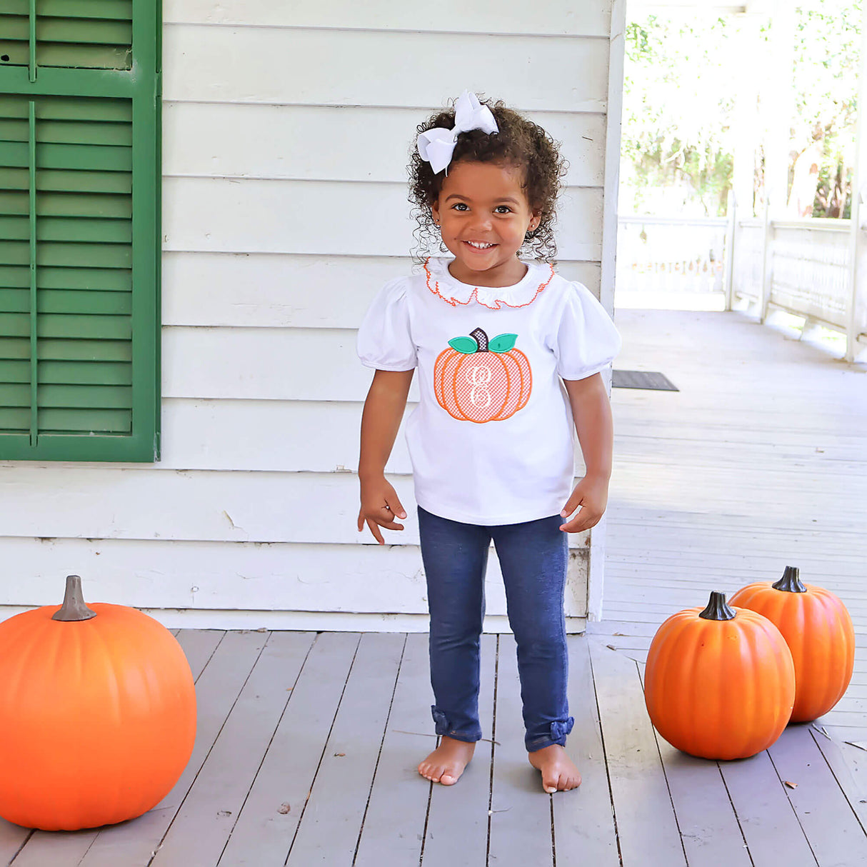 Pumpkin White Ruffle Top