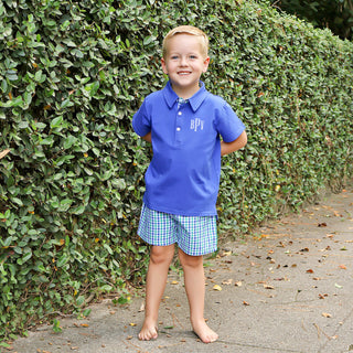 HELLO PUMPKIN GREEN GINGHAM POLO SHORT SET
