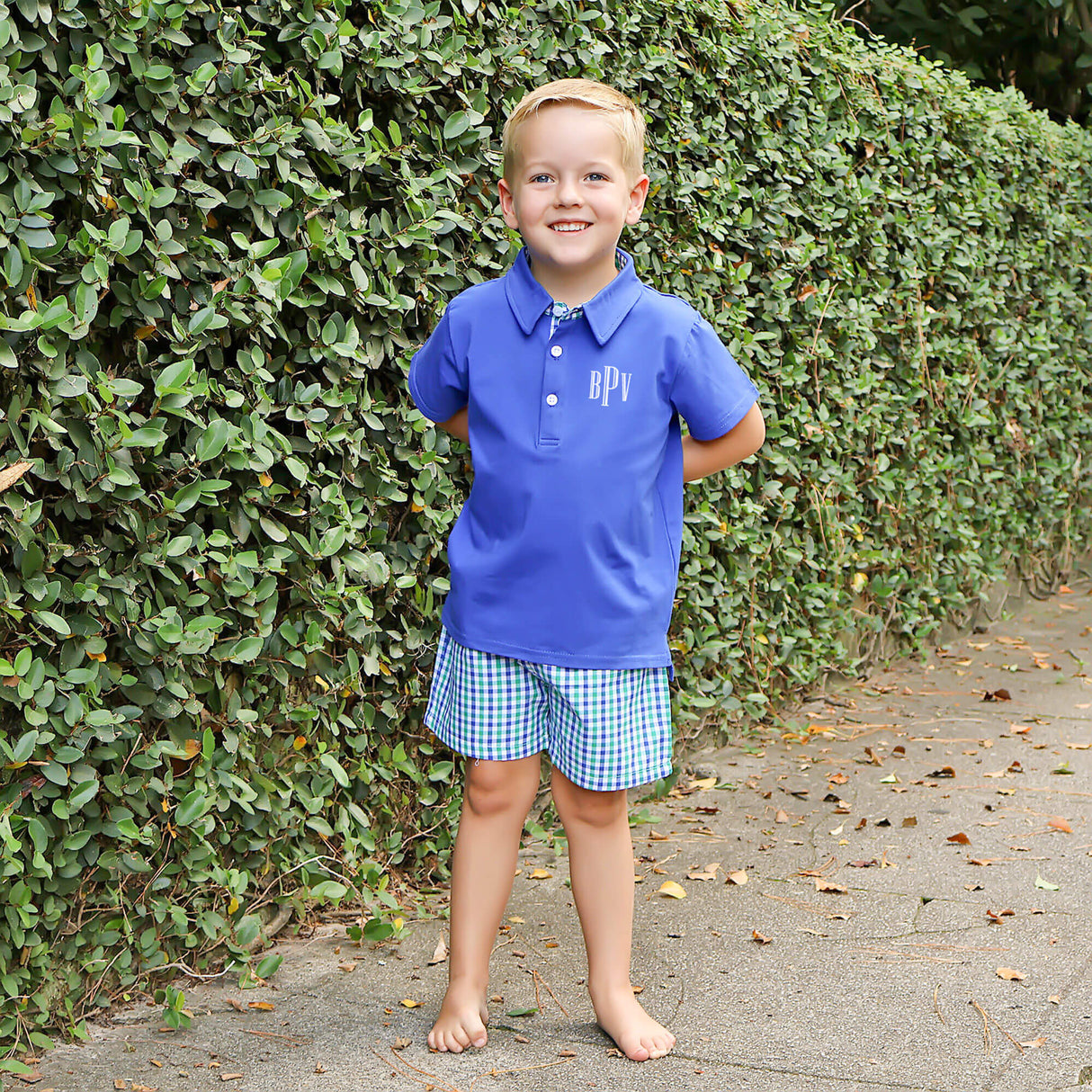 Hello Pumpkin Green Gingham Polo Short Set