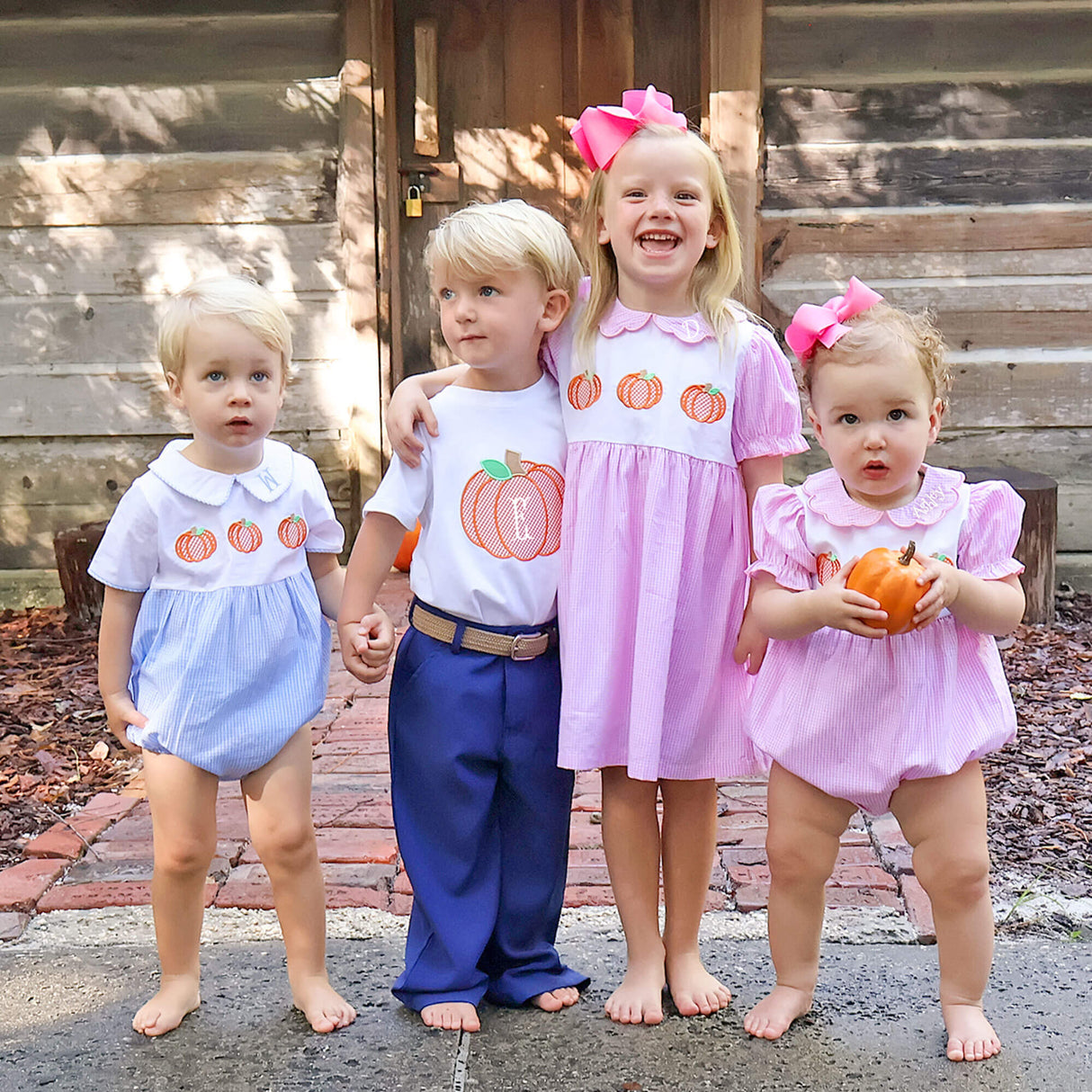 Pumpkin Trio Blue Gingham Bubble