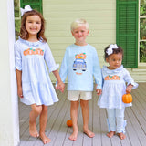 Pumpkin Cluster Light Blue Stripe Callie Dress