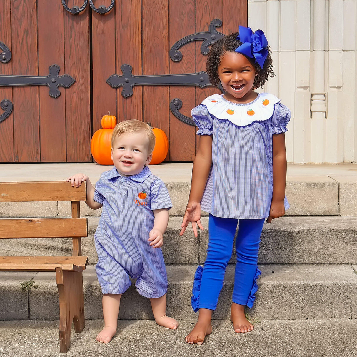 Pumpkin Blue Micro Plaid Yoke Legging Set