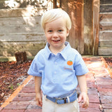 Pumpkin Embroidered Blue Stripe Polo
