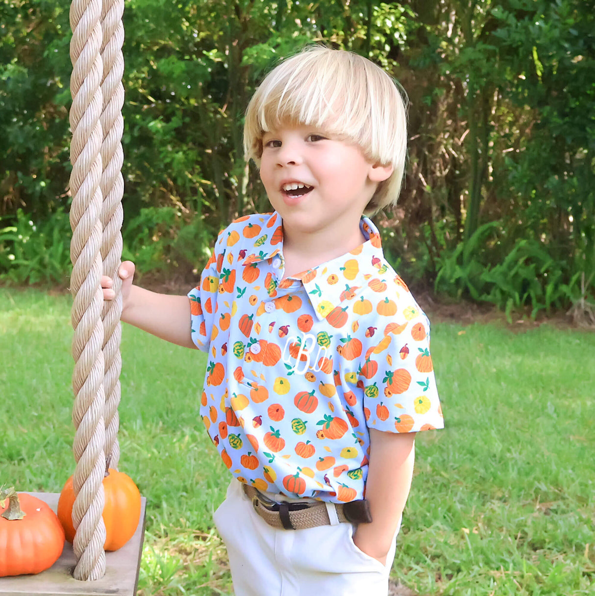 Autumn Pumpkin Blue Polo Shirt
