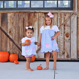 Sweet Pumpkin Bow Light Blue Gingham Amelia Dress