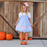 Sweet Pumpkin Bow Light Blue Gingham Amelia Dress