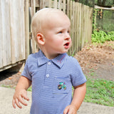 Tractor Navy Stripe Pocket Polo Romper