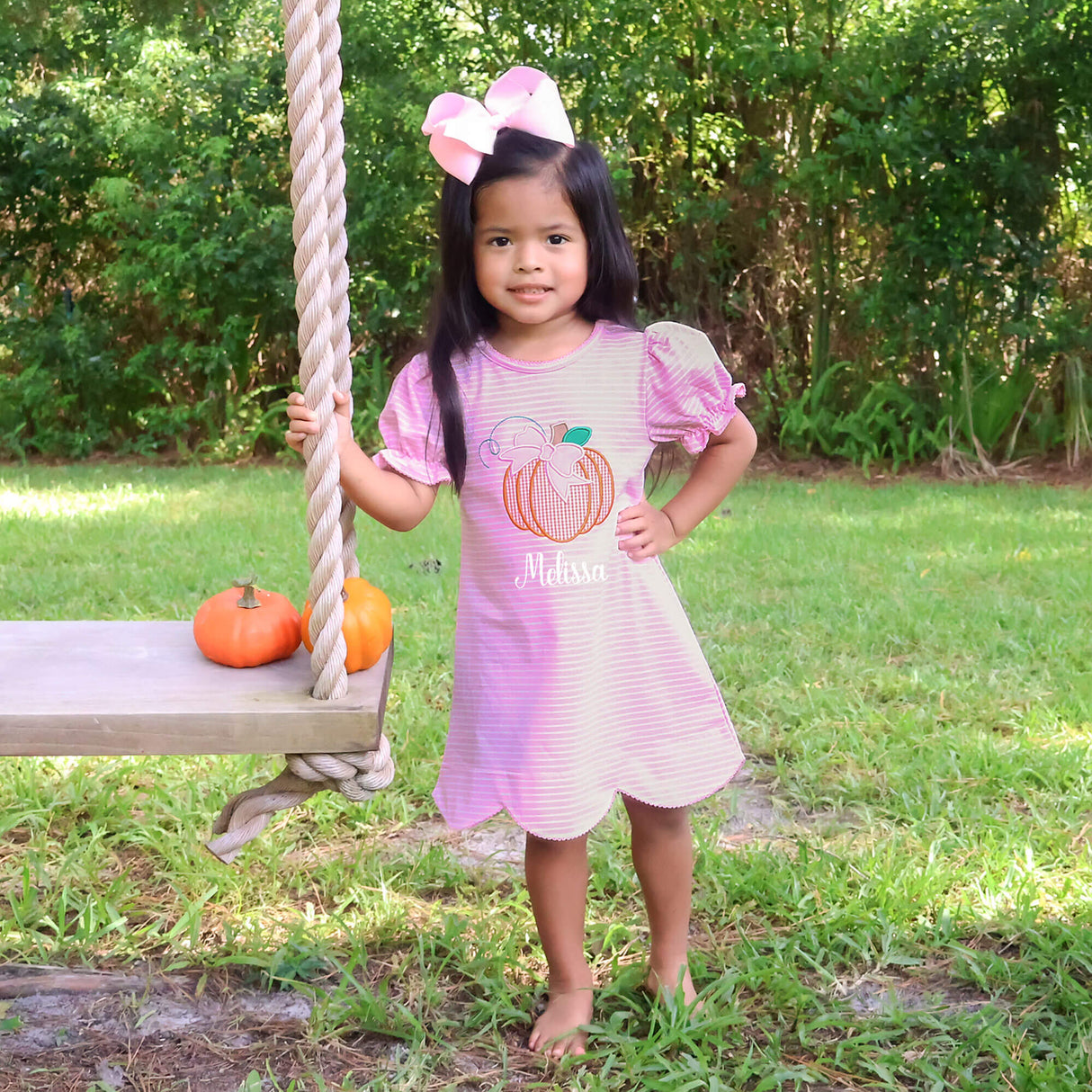 Cute Pumpkin Pink Stripe Cleo Dress