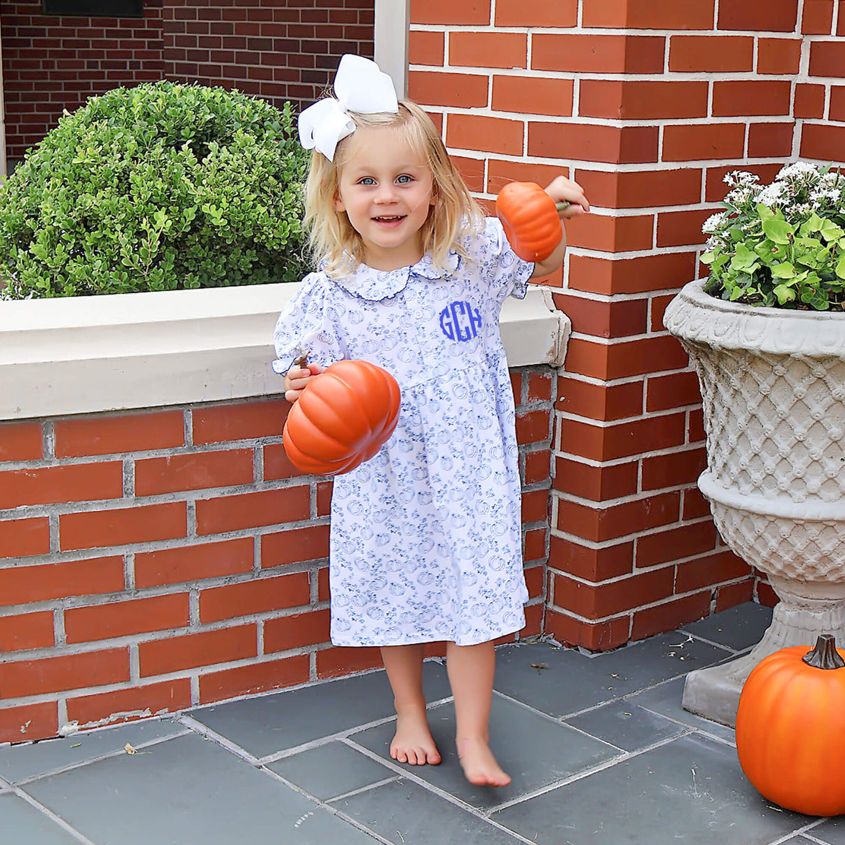 Pumpkin Blue Toile Gwen Dress