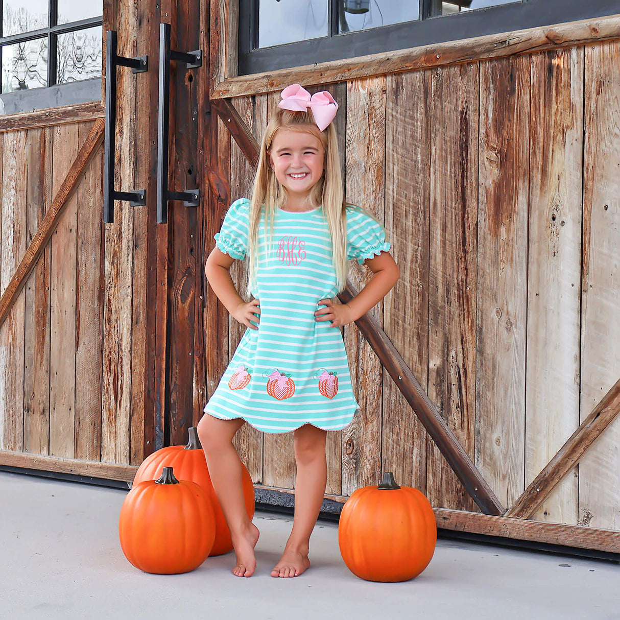 Cute Harvest Turquoise Stripe Dress
