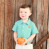 Pumpkin Embroidered Green Stripe Polo Shirt