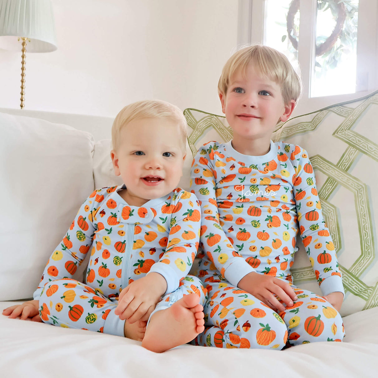 Autumn Pumpkin Blue Pajamas