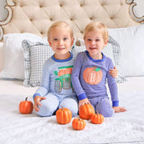 Pumpkin Tractor Light Blue Stripe Pajamas