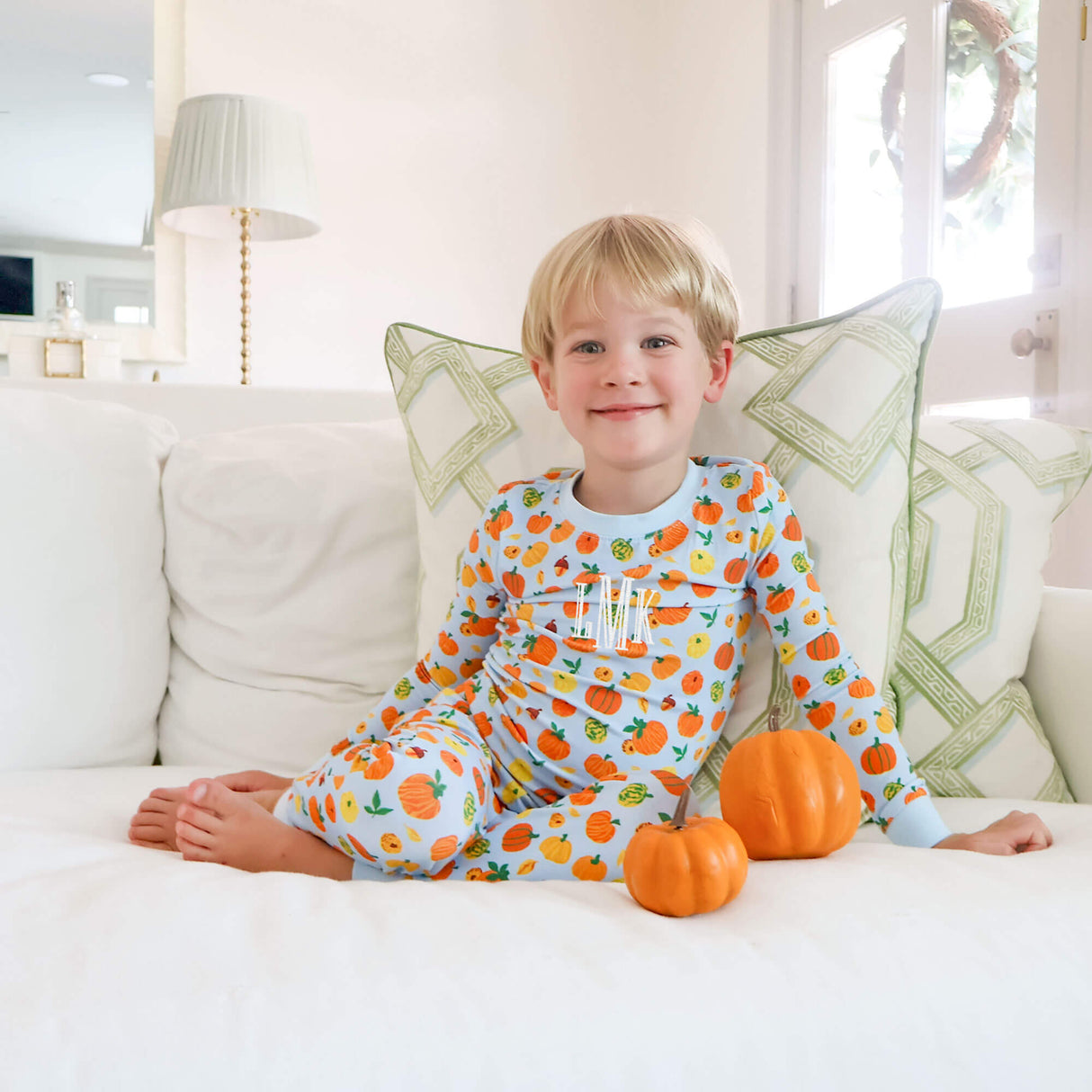 Autumn Pumpkin Blue Pajamas