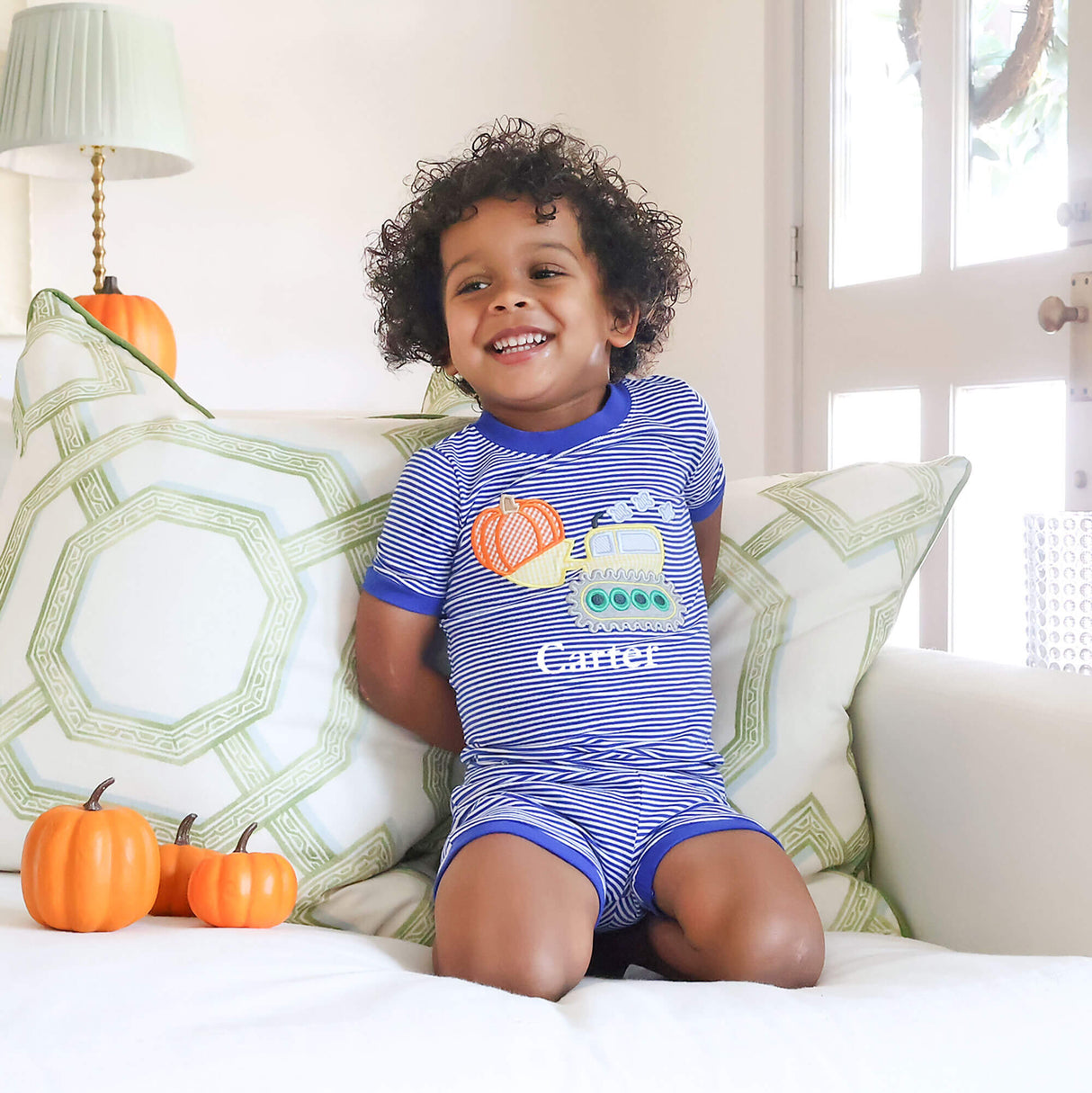 Pumpkin Crane Royal Stripe Short Pajamas