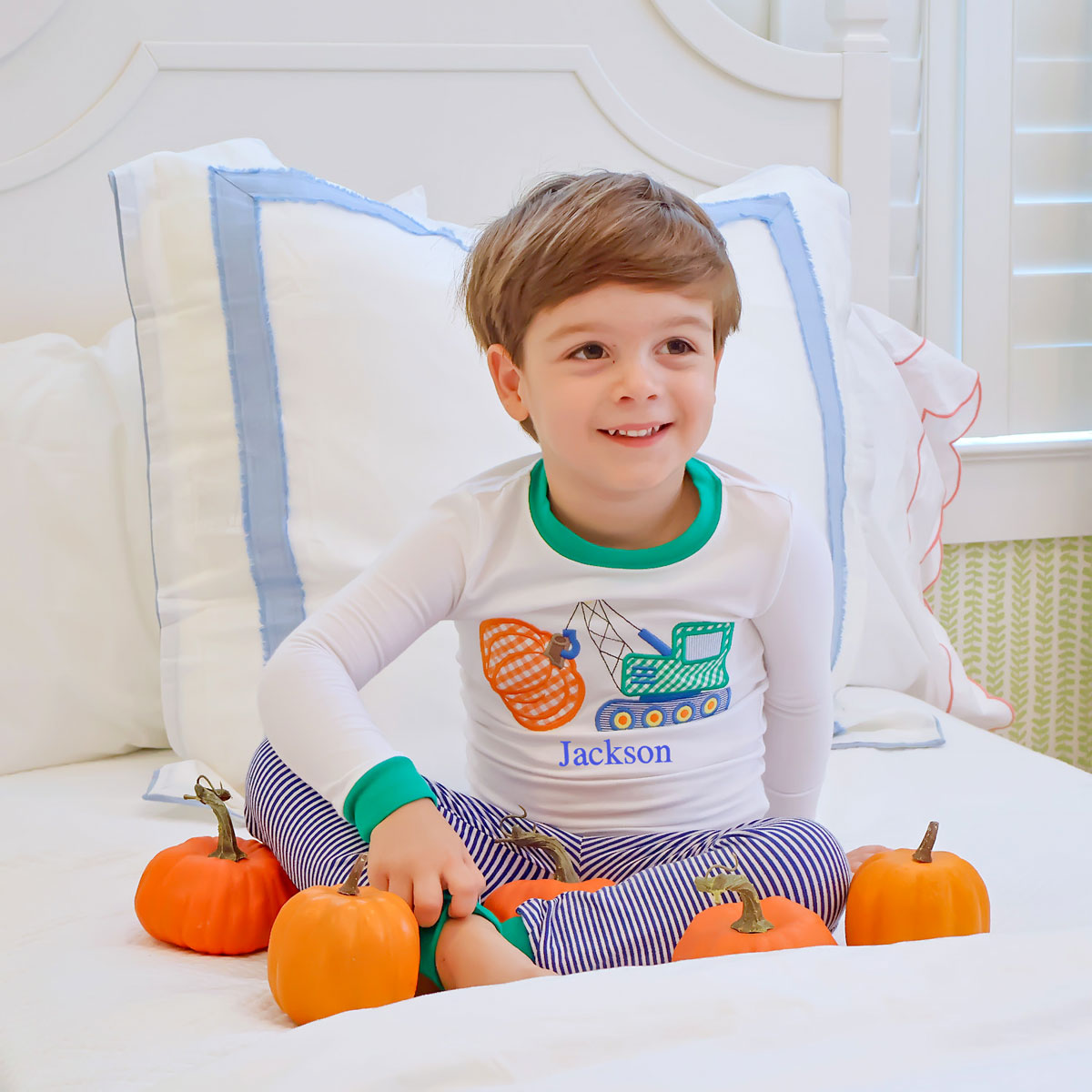 Autumn Pumpkin Royal Blue Stripe Pajamas