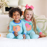 Pumpkin Green Stripe Pajamas with Pink Trim